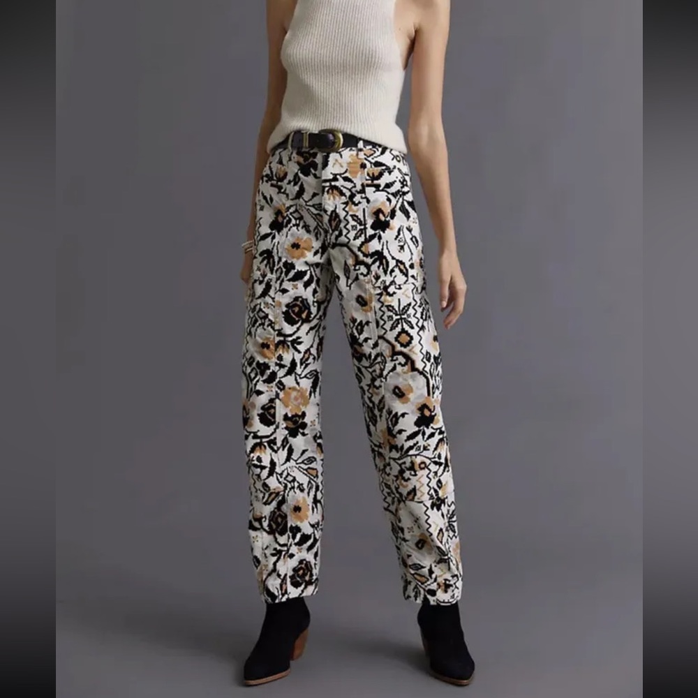 Anthropologie Floral Pattern Corduroy Barrel Cargo Pants